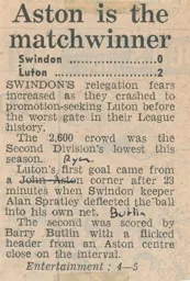 Match Report: Swindon Town vs Luton Town FC (26th Feb 1974)