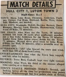 Match Report: Hull City vs Luton Town FC (9th Mar 1974)