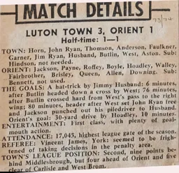 Match Report: Luton Town FC vs Orient (16th Mar 1974)