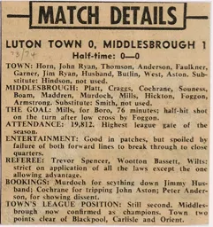 Match Report: Luton Town FC vs Middlesbrough (30th Mar 1974)