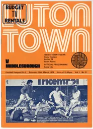Programme: Luton Town FC vs Middlesbrough (30th Mar 1974)