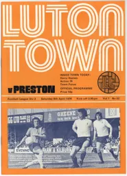 Programme: Luton Town FC vs Preston North End (6th Apr 1974)