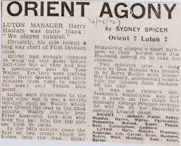 Match Report: Orient vs Luton Town FC (10th Aug 1974)