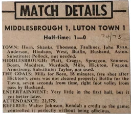 Match Report: Middlesbrough vs Luton Town FC (24th Aug 1974)