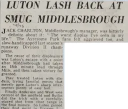 Match Report: Middlesbrough vs Luton Town FC (24th Aug 1974)