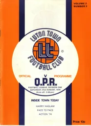 Programme: Luton Town FC vs Queens Park Rangers (31st Aug 1974)