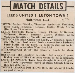 Match Report: Leeds United vs Luton Town FC (7th Sep 1974)