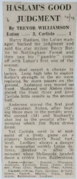 Match Report: Luton Town FC vs Carlisle United (28th Sep 1974)