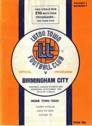 Programme: Luton Town FC vs Birmingham City (12th Oct 1974)