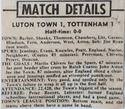 Match Report: Luton Town FC vs Tottenham Hotspur (26th Oct 1974)