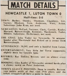 Match Report: Newcastle United vs Luton Town FC (2nd Nov 1974)