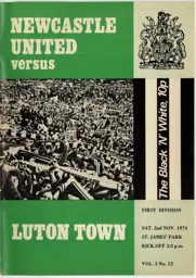 Programme: Newcastle United vs Luton Town FC (2nd Nov 1974)