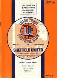 Programme: Luton Town FC vs Sheffield United (9th Nov 1974)