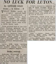 Match Report: Stoke City vs Luton Town FC (16th Nov 1974)