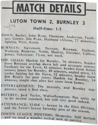 Match Report: Luton Town FC vs Burnley (30th Nov 1974)
