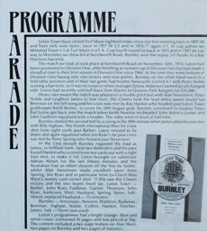 Match Report: Luton Town FC vs Burnley (30th Nov 1974)