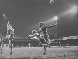 Spot the ball as Derby's Francis Lee takes a tumble