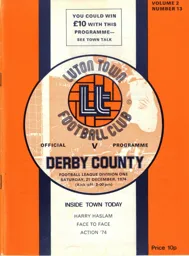 Programme: Luton Town FC vs Derby County (21st Dec 1974)