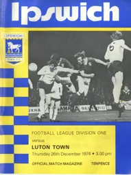 Programme: Ipswich Town vs Luton Town FC (26th Dec 1974)