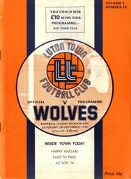 Programme: Luton Town FC vs Wolverhampton Wanderers (28th Dec 1974)