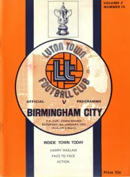 Programme: Luton Town FC vs Birmingham City (4th Jan 1975)