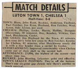 Match Report: Luton Town FC vs Chelsea (11th Jan 1975)
