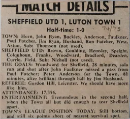 Match Report: Sheffield United vs Luton Town FC (1st Feb 1975)