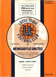 Programme: Luton Town FC vs Newcastle United (8th Feb 1975)