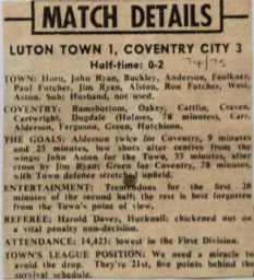 Match Report: Luton Town FC vs Coventry City (8th Mar 1975)