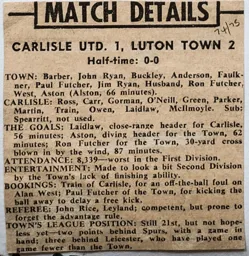 Match Report: Carlisle United vs Luton Town FC (15th Mar 1975)