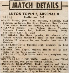 Match Report: Luton Town FC vs Arsenal (25th Mar 1975)