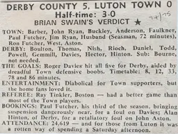 Match Report: Derby County vs Luton Town FC (29th Mar 1975)