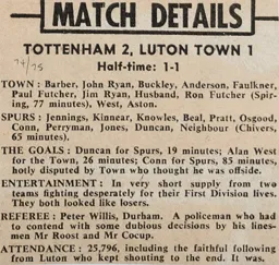 Match Report: Tottenham Hotspur vs Luton Town FC (5th Apr 1975)