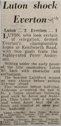 Match Report: Luton Town FC vs Everton (9th Apr 1975)