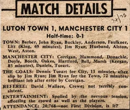 Match Report: Luton Town FC vs Manchester City (26th Apr 1975)