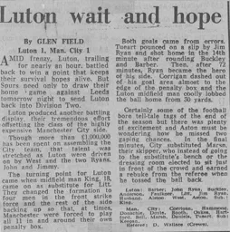 Match Report: Luton Town FC vs Manchester City (26th Apr 1975)