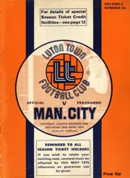 Programme: Luton Town FC vs Manchester City (26th Apr 1975)