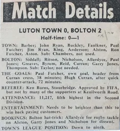 Match Report: Luton Town FC vs Bolton Wanderers (13th Sep 1975)