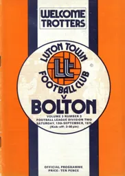 Programme: Luton Town FC vs Bolton Wanderers (13th Sep 1975)