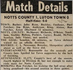 Match Report: Notts County vs Luton Town FC (20th Sep 1975)