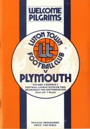 Programme: Luton Town FC vs Plymouth Argyle (24th Sep 1975)