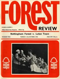 Programme: Nottingham Forest vs Luton Town FC (21st Oct 1975)
