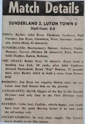 Match Report: Sunderland vs Luton Town FC (25th Oct 1975)