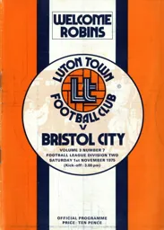 Programme: Luton Town FC vs Bristol City (1st Nov 1975)