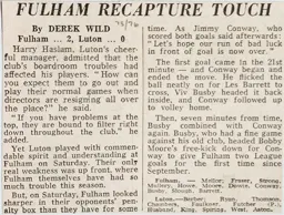 Match Report: Fulham vs Luton Town FC (22nd Nov 1975)
