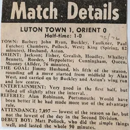 Match Report: Luton Town FC vs Orient (29th Nov 1975)