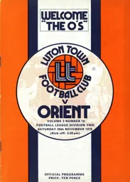 Programme: Luton Town FC vs Orient (29th Nov 1975)
