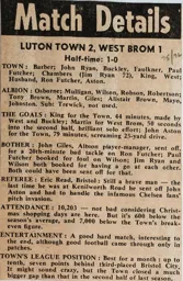 Match Report: Luton Town FC vs West Bromwich Albion (13th Dec 1975)