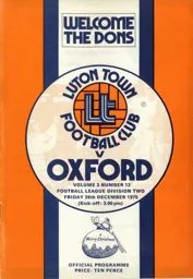 Programme: Luton Town FC vs Oxford United (26th Dec 1975)