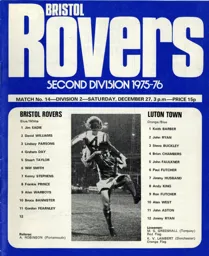 Programme: Bristol Rovers vs Luton Town FC (27th Dec 1975)